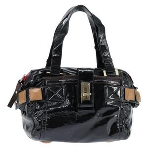 Chloe Audra Tote Bag Enamel Black Gold Auth BA7069